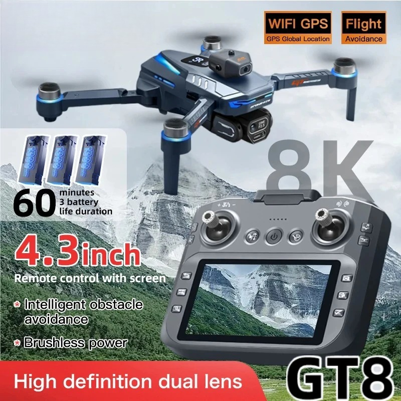 Drone Camera - オリジナルGT8ドローン 8Kプロフェッショナルデュアルカメラ GPS FPV ブラシレスモーター オプティカルフローホバリング
